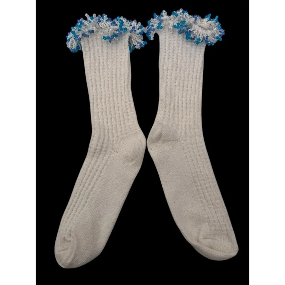 NWOT‎ White Blue Beaded Socks.